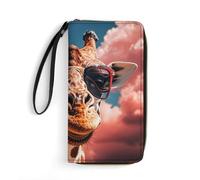 RLDOBOFE Giraffe Wearing Sunglasses PU Leather Wallet with Rope, Zip Multi-Layer Pocket Card Holder, Small Purse for Men And Women