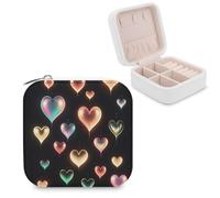 RLDOBOFE Glowing Love Jewelry Box, PU Leather, Compact Portable Jewelry Case, Storage Case for Rings Earrings Necklaces 3.9 X 3.9 X 2 Inches