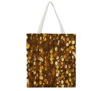 RLDOBOFE Gold Sequin Sparkle Canvas Tote Bags, Reusable Grocery Bag with Handle, Shoulder Bag for Shopping Beach Storage Travel Gift