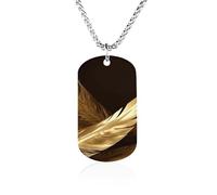 RLDOBOFE Golden Feathers Dog Tag Pendant Personalized Picture Necklace Custom Military Tag Pendant with Box Chain Memorial Photo Jewelry Keepsake Gift for Men Women Husband