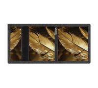 RLDOBOFE Golden Feathers Trifold Wallet Minimalist Mens Wallet with Key Hook 8 Card Slots Modern Stylish Polyester Security Wallets Fashion Slim Credit Card Holder Id Window