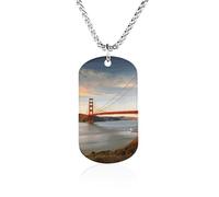 RLDOBOFE Golden Gate Bridge Dog Tag Pendant Personalized Picture Necklace Custom Military Tag Pendant with Box Chain Memorial Photo Jewelry Keepsake Gift for Men Women Husband