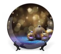 RLDOBOFE Golden Glitter Christmas Decorative Plate Ceramic Display Plate with Stand Salad Plates Colorful Porcelain Dinner Dishes Dessert Appetizer Dishes for Kitchen Party Table Decor 8inch