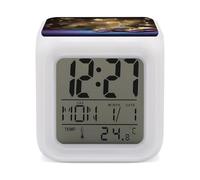 RLDOBOFE Golden Glitter Christmas Digital Alarm Clock with 7 Color Changing Wake Up Night Light with LED Temperature Date Display Battery Operated Gifts Room Decor for Home Bedroom