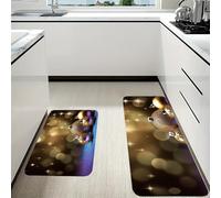 RLDOBOFE Golden Glitter Christmas Kitchen Mats Set of 2 Cushioned Anti-Fatigue Non-Slip Kitchen Runner Rugs Comfort Foam Standing Mat Absorbent Floor Rug for Office Sink Home Laundry