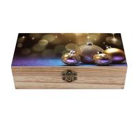 RLDOBOFE Golden Glitter Christmas Wooden Keepsake Box with Lids Wood Storage Box with A Hinged Lid Decorative Boxes Table Large Rectangular Organizer Container for Jewelry Photos Craft