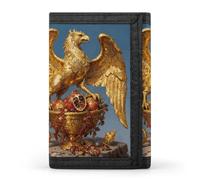 RLDOBOFE Golden Griffin Trifold Wallet Minimalist Mens Wallet with Key Hook 8 Card Slots Modern Stylish Polyester Security Wallets Fashion Slim Credit Card Holder Id Window