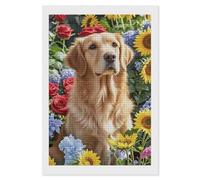 RLDOBOFE Golden Retriever and Flowers Diamond Painting Kit for Adults Square 5D Diamond Art Kits for Beginners DIY Full Drill Diamonds Dots Painting Gem Arts Crafts Home Wall Decor Gift 8"x12"