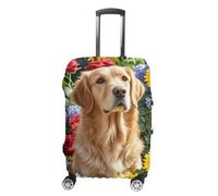 RLDOBOFE Golden Retriever And Flowers Travel Luggage Cover Anti Scratch Suitcase Protector Washable Elastic Baggage Cover, white, L, Stylish