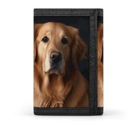 RLDOBOFE Golden Retriever Trifold Wallet Minimalist Mens Wallet with Key Hook 8 Card Slots Modern Stylish Polyester Security Wallets Fashion Slim Credit Card Holder Id Window