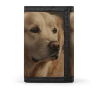 RLDOBOFE Golden Retriever Trifold Wallet Minimalist Mens Wallet with Key Hook 8 Card Slots Modern Stylish Polyester Security Wallets Fashion Slim Credit Card Holder Id Window