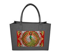 RLDOBOFE Golden Tribal Pattern Felt Tote Bag Reusable Kitchen Grocery Bag Versatile Large Capacity Commuter Handbags, Dark Gray, One Size