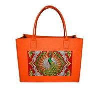 RLDOBOFE Golden Tribal Pattern Felt Tote Bag Reusable Kitchen Grocery Bag Versatile Large Capacity Commuter Handbags, Fruit Orange, One Size