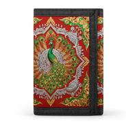 RLDOBOFE Golden Tribal Pattern Trifold Wallet Minimalist Mens Wallet with Key Hook 8 Card Slots Modern Stylish Polyester Security Wallets Fashion Slim Credit Card Holder Id Window