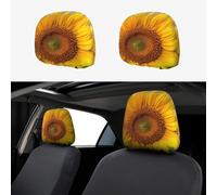RLDOBOFE Golden Yellow Sunflower Car Headrest Cover 2 PCS, Funny Auto Front Seat Head Rest Protector, Universal Car Headrest Protector Elastic, Personalized Seat Cover Headrest Trim for Most Cars