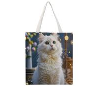 RLDOBOFE Gorgeous White Cat Canvas Tote Bags, Reusable Grocery Bag with Handle, Shoulder Bag for Shopping Beach Storage Travel Gift