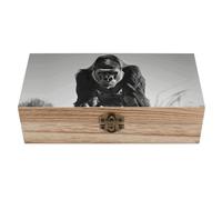 RLDOBOFE Gorilla in The Grass Wooden Keepsake Box with Lids Wood Storage Box with A Hinged Lid Decorative Boxes Table Large Rectangular Organizer Container for Jewelry Photos Craft