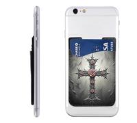 RLDOBOFE Gothic Christian Cross Pattern Phone Wallet, Stick On Card Holder for Back of Phone Case - Leather Cell Phone Card Wallet Sleeve Adhesive Phone Pocket - Compatible with Most Cell Phones