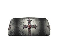 RLDOBOFE Gothic Christian Cross Pattern print Pencil Bag waterproof Zipper Pencil Case Leather Pen Box Cosmetic Bag For Office Pencil