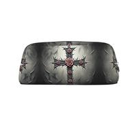RLDOBOFE Gothic Christian Cross Pattern print Pencil Bag waterproof Zipper Pencil Case Leather Pen Box Cosmetic Bag For Office Pencil