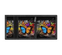 RLDOBOFE Graffiti Butterfly Trifold Wallet Minimalist Mens Wallet with Key Hook 8 Card Slots Modern Stylish Polyester Security Wallets Fashion Slim Credit Card Holder Id Window