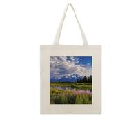 RLDOBOFE Grand Teton National Park Print Canvas Tote Bag Reusable Grocery Bag Lightweight Shopping Cloth Bags with Long Handles Aesthetic Cute Shoulder Bags for Women Lady Casual Vacation