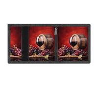 RLDOBOFE Grape Red Wine Trifold Wallet Minimalist Mens Wallet with Key Hook 8 Card Slots Modern Stylish Polyester Security Wallets Fashion Slim Credit Card Holder Id Window