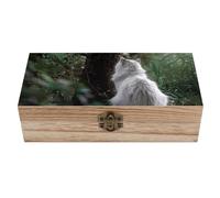 RLDOBOFE Gray Fur Cat Wooden Keepsake Box with Lids Wood Storage Box with A Hinged Lid Decorative Boxes Table Large Rectangular Organizer Container for Jewelry Photos Craft