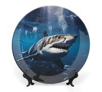 RLDOBOFE Great White Shark Decorative Plate Ceramic Display Plate with Stand Salad Plates Colorful Porcelain Dinner Dishes Dessert Appetizer Dishes for Kitchen Party Table Decor 6inch