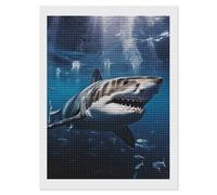RLDOBOFE Great White Shark Diamond Painting Kit for Adults Round 5d Diamond Art Kits for Beginners DIY Full Drill Diamonds Dots Painting Gem Arts Crafts Home Wall Decor Gift 12"x16"