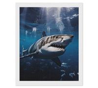 RLDOBOFE Great White Shark Diamond Painting Kit for Adults Round 5d Diamond Art Kits for Beginners DIY Full Drill Diamonds Dots Painting Gem Arts Crafts Home Wall Decor Gift 16"x20"