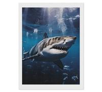 RLDOBOFE Great White Shark Diamond Painting Kit for Adults Square 5D Diamond Art Kits for Beginners DIY Full Drill Diamonds Dots Painting Gem Arts Crafts Home Wall Decor Gift 12"x16"