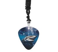 RLDOBOFE Great White Shark Guitar Pick Necklace Stainless Steel Guitar Pendant Necklace Hip Hop Punk Music Jewelry Customizable Gifts Accessory for Women Men Music Lovers