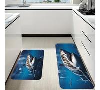 RLDOBOFE Great White Shark Kitchen Mats Set of 2 Cushioned Anti-Fatigue Non-Slip Kitchen Runner Rugs Comfort Foam Standing Mat Absorbent Floor Rug for Office Sink Home Laundry