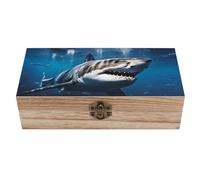 RLDOBOFE Great White Shark Wooden Keepsake Box with Lids Wood Storage Box with A Hinged Lid Decorative Boxes Table Large Rectangular Organizer Container for Jewelry Photos Craft