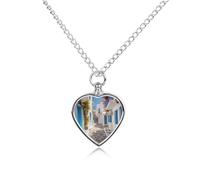 RLDOBOFE Greece Street Cremation Jewelry for Ashes Heart Urn Necklaces Personalized Memorial Necklace Dog Cat Keepsake Pendant Custom Small Locket Ash Holder for Women Men