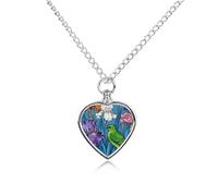 RLDOBOFE Green Bird And Flowers Cremation Jewelry for Ashes Heart Urn Necklaces Personalized Memorial Necklace Dog Cat Keepsake Pendant Custom Small Locket Ash Holder for Women Men