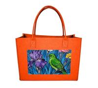 RLDOBOFE Green Bird And Flowers Felt Tote Bag Reusable Foldable Grocery Bag Versatile Large Capacity Commuter Handbag, Fruit Orange, One Size