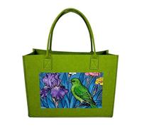 RLDOBOFE Green Bird And Flowers Felt Tote Bag Reusable Foldable Grocery Bag Versatile Large Capacity Commuter Handbag, Light Green, One Size