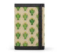 RLDOBOFE Green Cactus Spines Trifold Wallet Minimalist Mens Wallet with Key Hook 8 Card Slots Modern Stylish Polyester Security Wallets Fashion Slim Credit Card Holder Id Window
