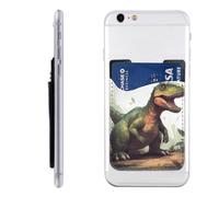 RLDOBOFE Green Cartoon Dinosaur Phone Wallet, Stick On Card Holder for Back of Phone Case - Leather Cell Phone Card Wallet Sleeve Adhesive Phone Pocket - Compatible with Most Cell Phones