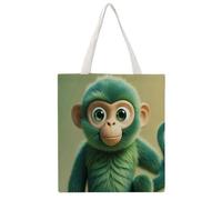 RLDOBOFE Green Clever Monkey Canvas Tote Bags, Reusable Grocery Bag with Handle, Shoulder Bag for Shopping Beach Storage Travel Gift