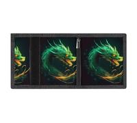 RLDOBOFE Green Dragon Trifold Wallet Minimalist Mens Wallet with Key Hook 8 Card Slots Modern Stylish Polyester Security Wallets Fashion Slim Credit Card Holder Id Window