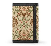 RLDOBOFE Green Floral Design Trifold Wallet Minimalist Mens Wallet with Key Hook 8 Card Slots Modern Stylish Polyester Security Wallets Fashion Slim Credit Card Holder Id Window