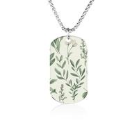 RLDOBOFE - Green Flower Leaves Dog Tag Pendant Personalized Military Tag Pendant Necklace with Box Chain Memorial Photo Jewelry Gift for