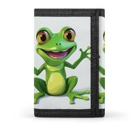 RLDOBOFE Green Frog Trifold Wallet Minimalist Mens Wallet with Key Hook 8 Card Slots Modern Stylish Polyester Security Wallets Fashion Slim Credit Card Holder Id Window
