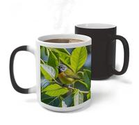 RLDOBOFE Green Leaves And Birds Ceramic Color Changing Mug Heat Transforming Activated Mug 11 Oz Heat Changing Sensitive Tea Cup Magic Novelty Coffee Cup Drinkware Home Kitchen Gift
