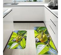 RLDOBOFE Green Leaves and Birds Kitchen Mats Set of 2 Cushioned Anti-Fatigue Non-Slip Kitchen Runner Rugs Comfort Foam Standing Mat Absorbent Floor Rug for Office Sink Home Laundry