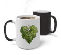 RLDOBOFE Green Leaves Ceramic Color Changing Mug Heat Transforming Activated Mug 11 Oz Heat Changing Sensitive Tea Cup Magic Novelty Coffee Cup Drinkware Home Kitchen Gift