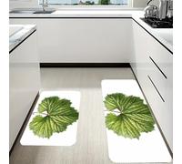 RLDOBOFE Green Leaves Kitchen Mats Set of 2 Cushioned Anti-Fatigue Non-Slip Kitchen Runner Rugs Comfort Foam Standing Mat Absorbent Floor Rug for Office Sink Home Laundry